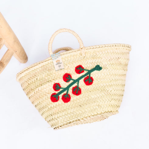 Tomato Stem Leaf Embroidered Basket - Handwoven Farmers’ Market Tote 🍅